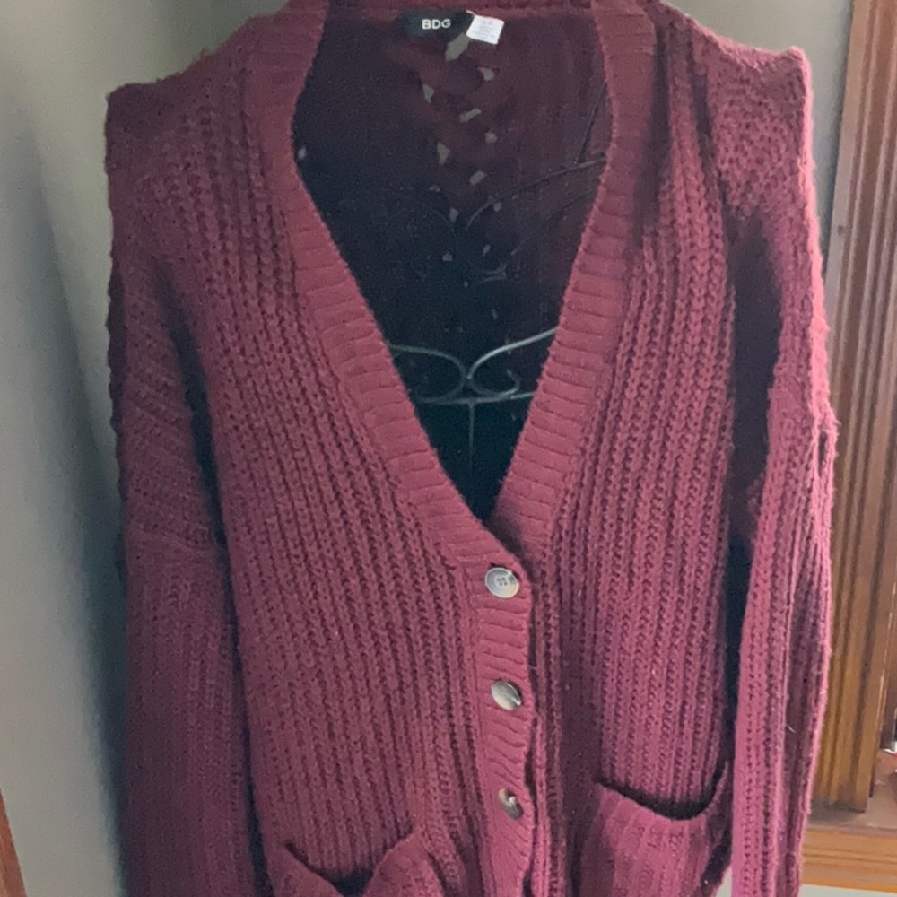 Urban Outfitters BDG Dark Red Knit Button-Up Cardigan Sweater Sz.